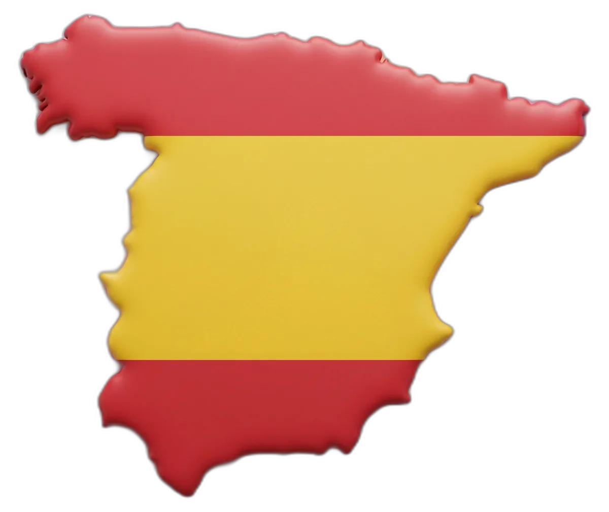 Illustrated map of Spain showing the Spanish flag colours, red stripes top and bottom with a gold band in the centre, including the Balearic and Canary Islands